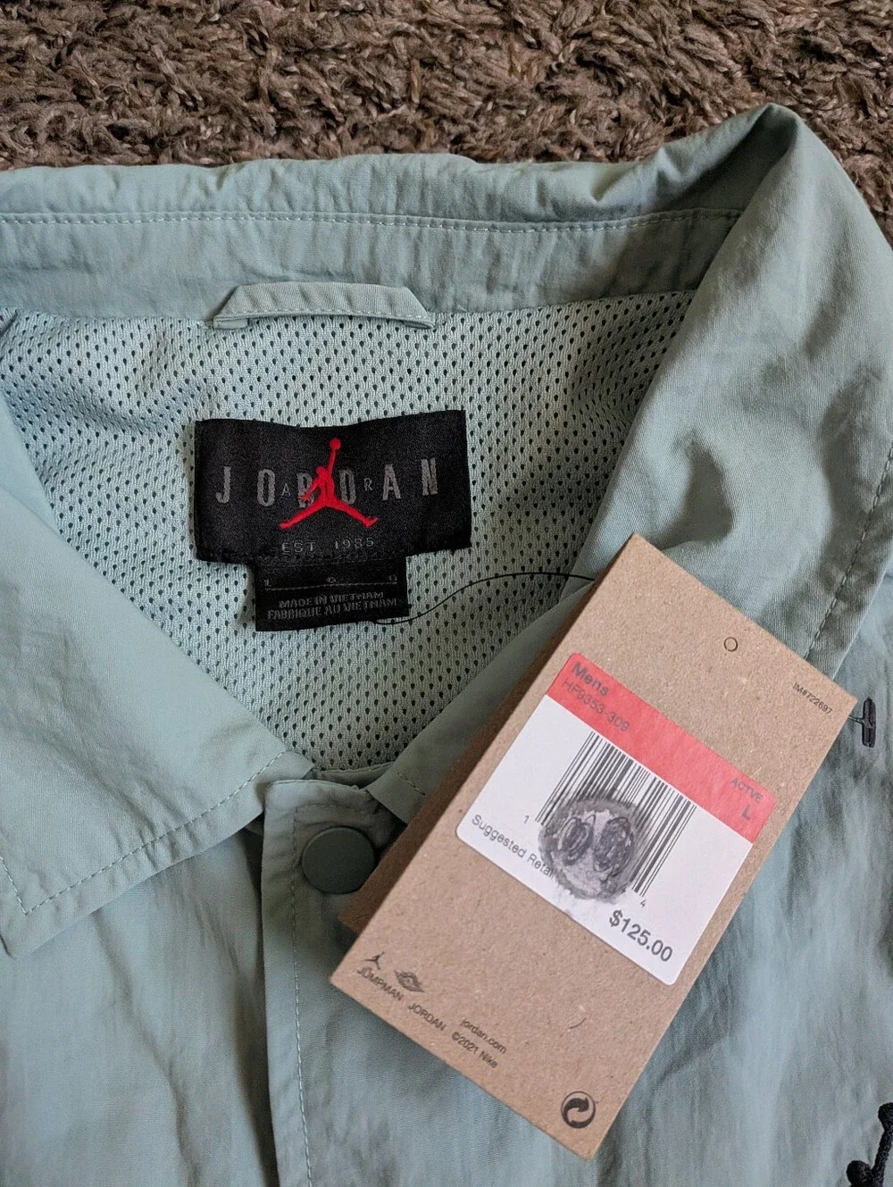 NWT Jordan 23 EYBL Snap Button Green Mineral Mesh Lined Jacket Men's L